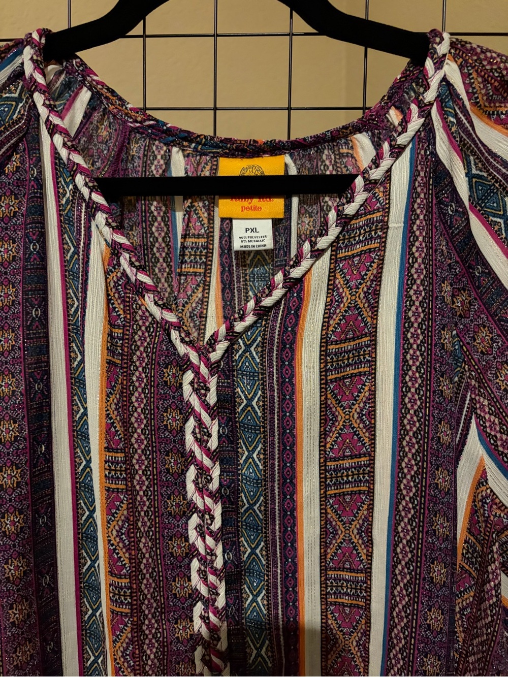 Ruby Rd PXL Purple Multi-Stripe Boho Peasant Top